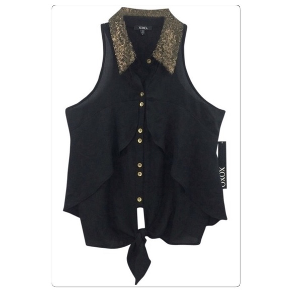 xoxo sequin collar tie front sheer sleeveless top size S - Picture 1 of 4